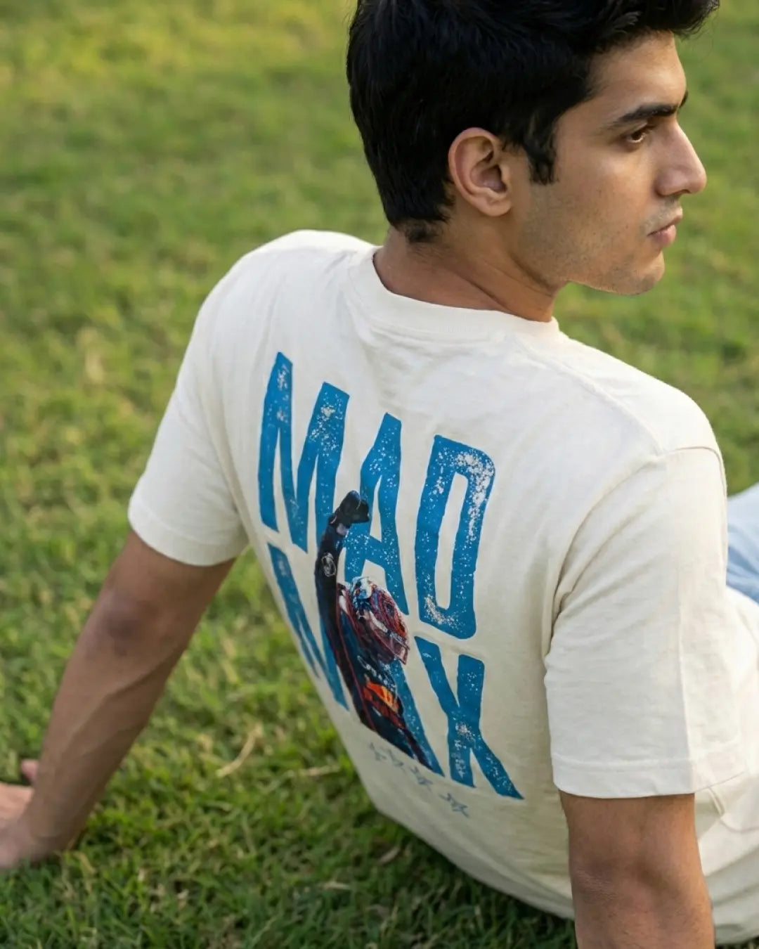 Thumbnail for Turn1 Driver Collection T-shirts, showing a Model wearing Turn1 Max Verstappen Mad Max T-shirt