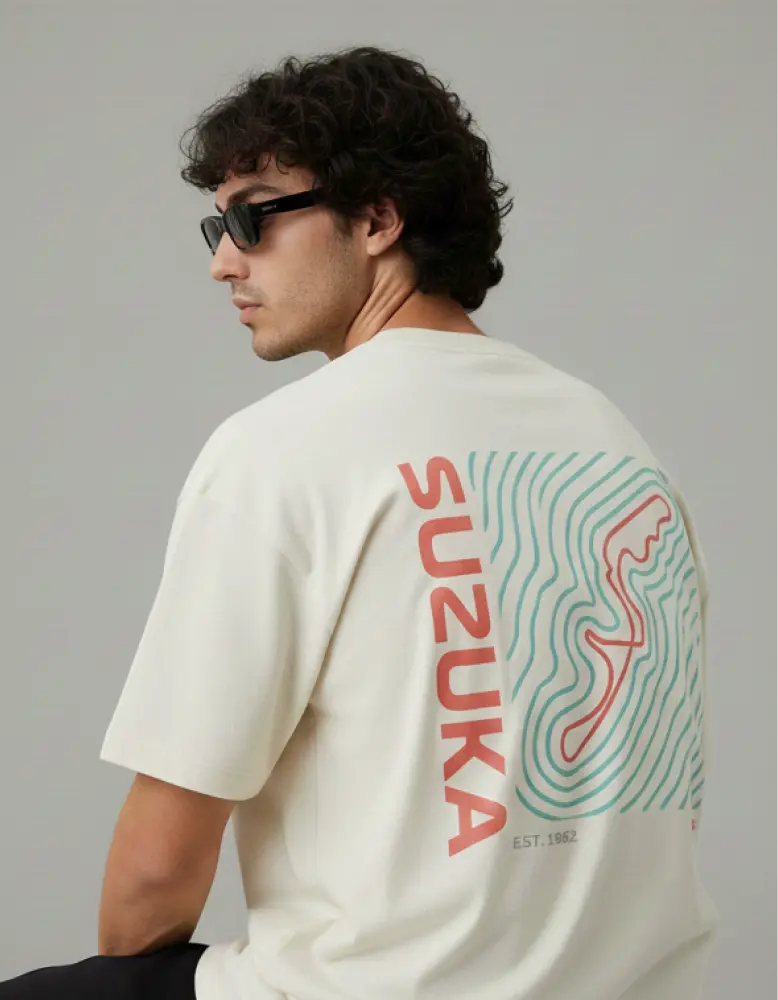 Thumbnail for Turn1 Track Series Collection F1 Grand Prix Circuits - Male model weating Suzuka t-shirt - Spa Silverstone Miami Monza