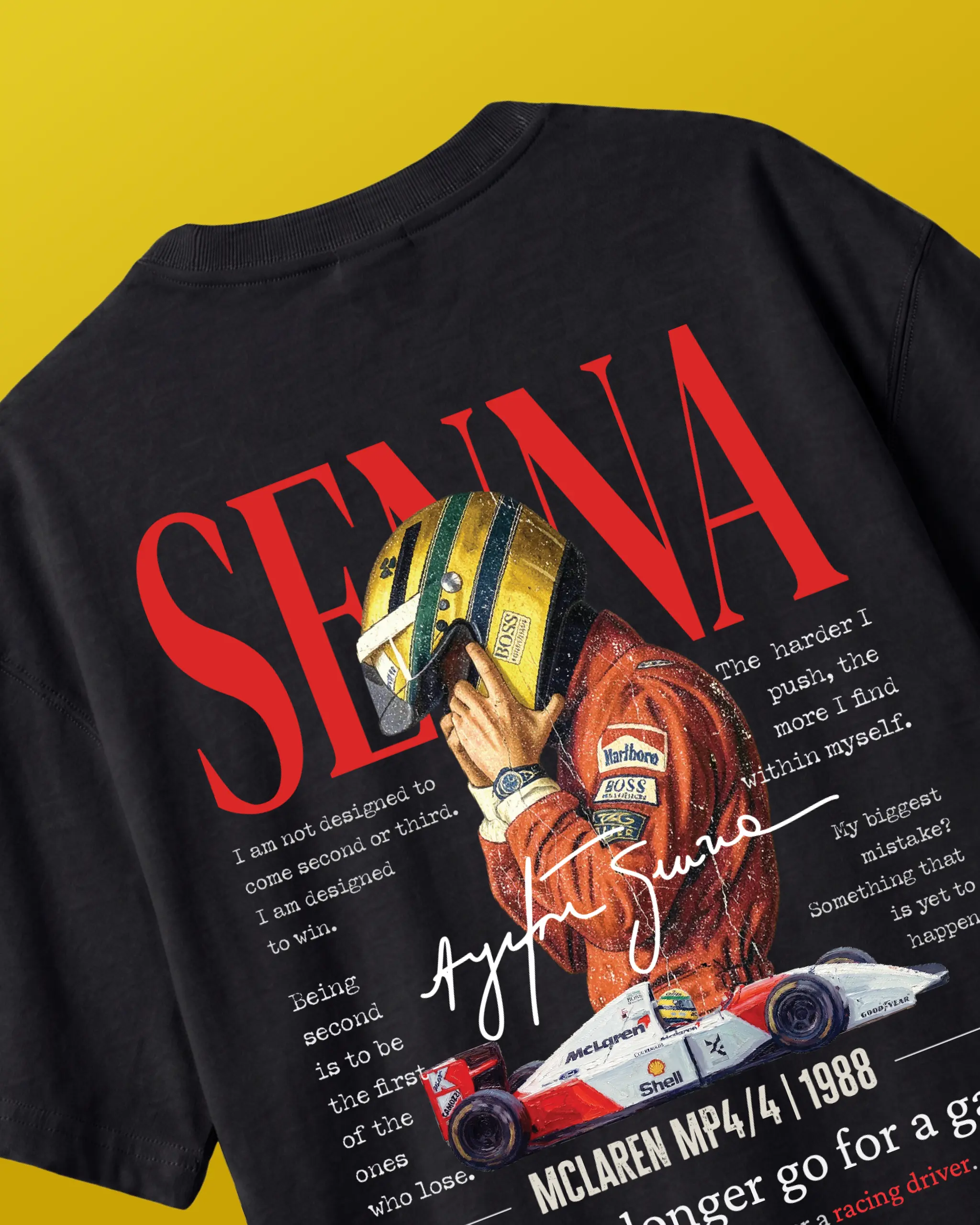 Ayrton Senna McLaren Legacy F1 Unisex Oversized T-shirt Black Back View | Turn1 India