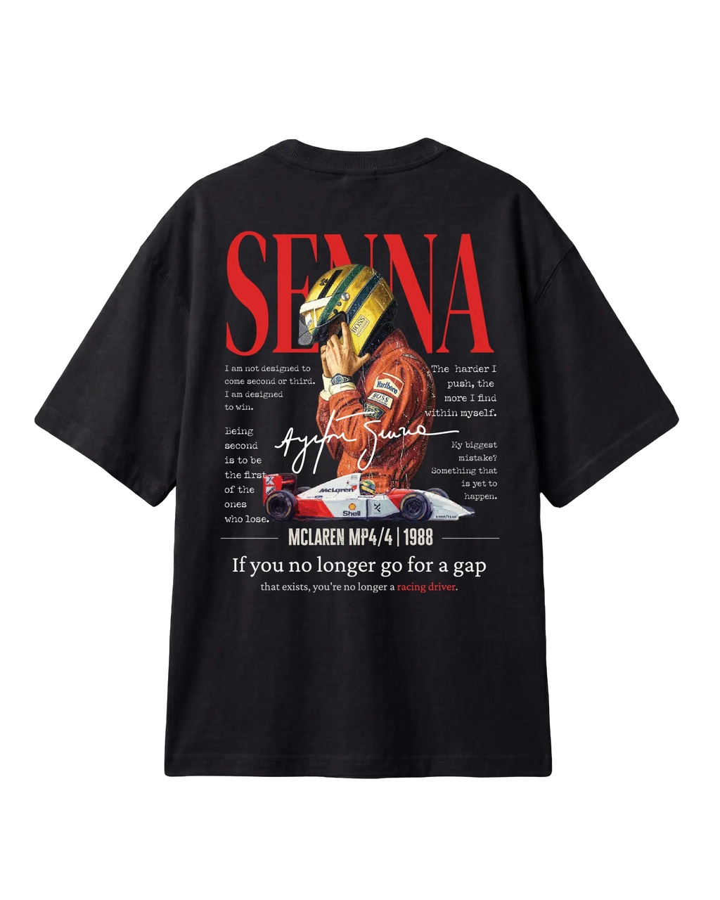 Ayrton Senna McLaren Legacy F1 Unisex Oversized T-shirt Black Back View | Turn1 India