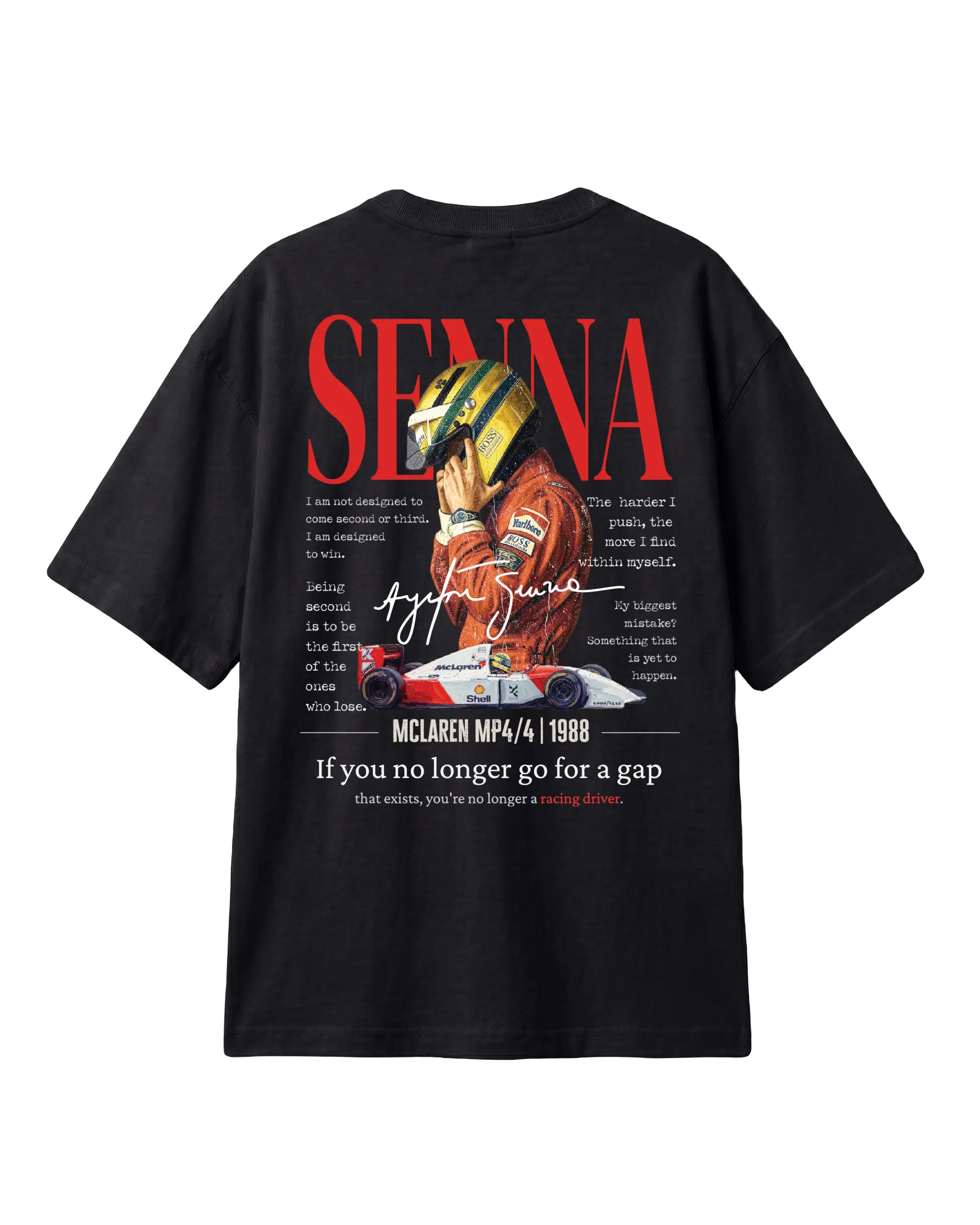 Ayrton Senna McLaren Legacy F1 Unisex Oversized T-shirt Black Back View | Turn1 India
