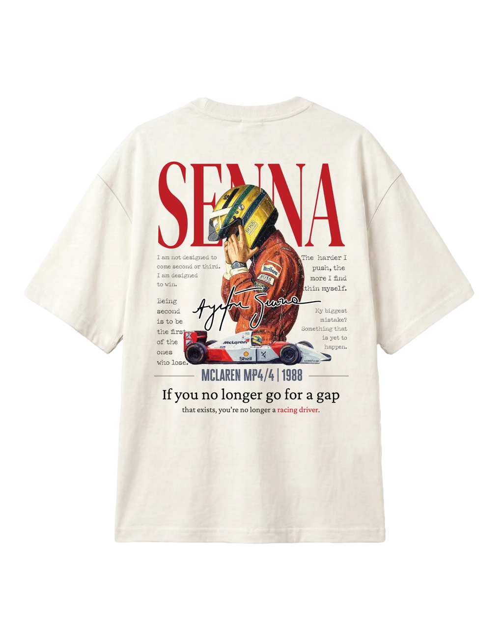 Ayrton Senna McLaren Legacy F1 Unisex Oversized T-shirt Off-White Back View | Turn1 India