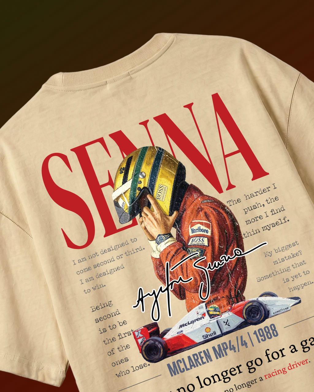 Ayrton Senna McLaren Legacy F1 Unisex Oversized T-shirt Beige Back View | Turn1 India