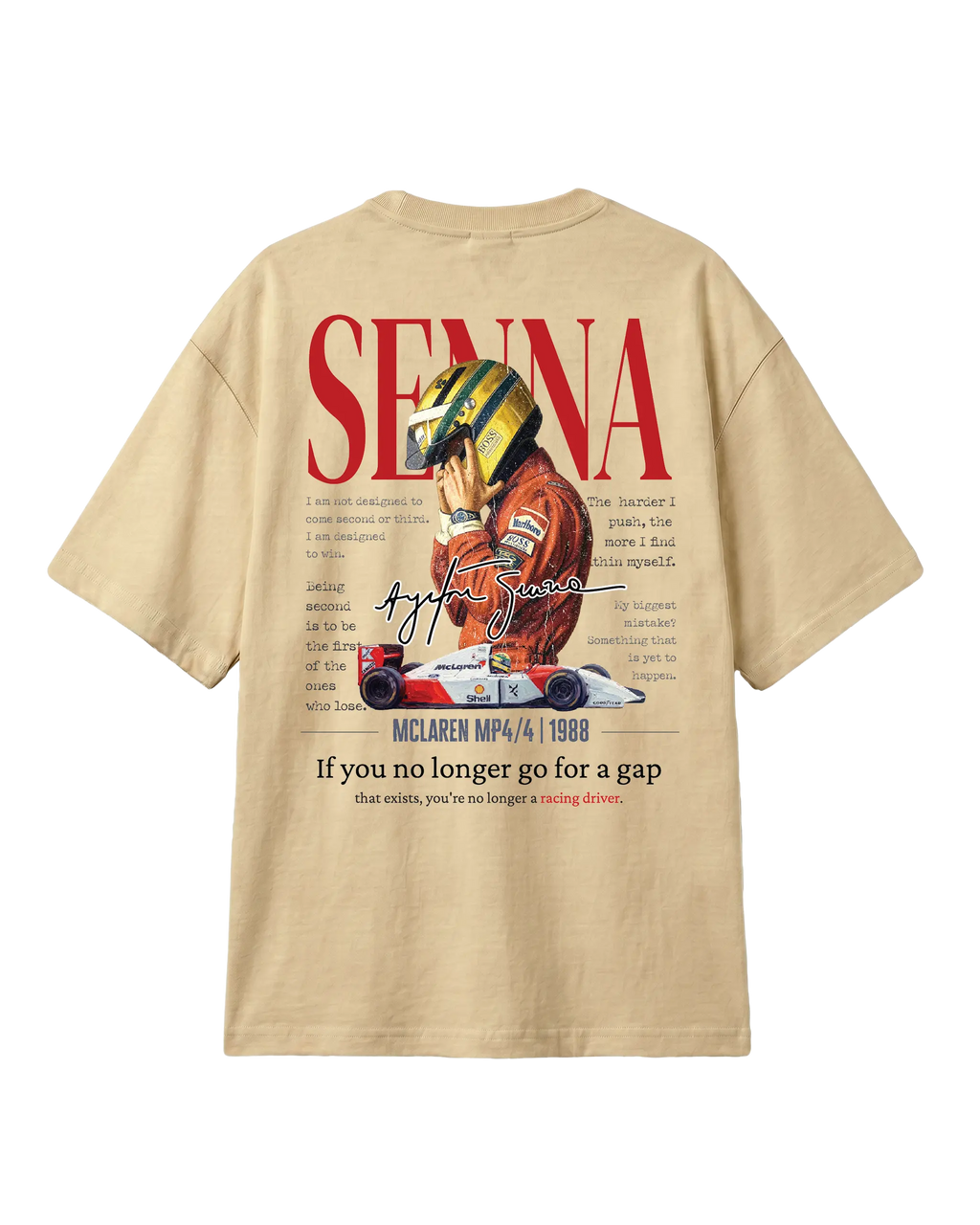Ayrton Senna McLaren Legacy F1 Unisex Oversized T-shirt Beige Back View | Turn1 India