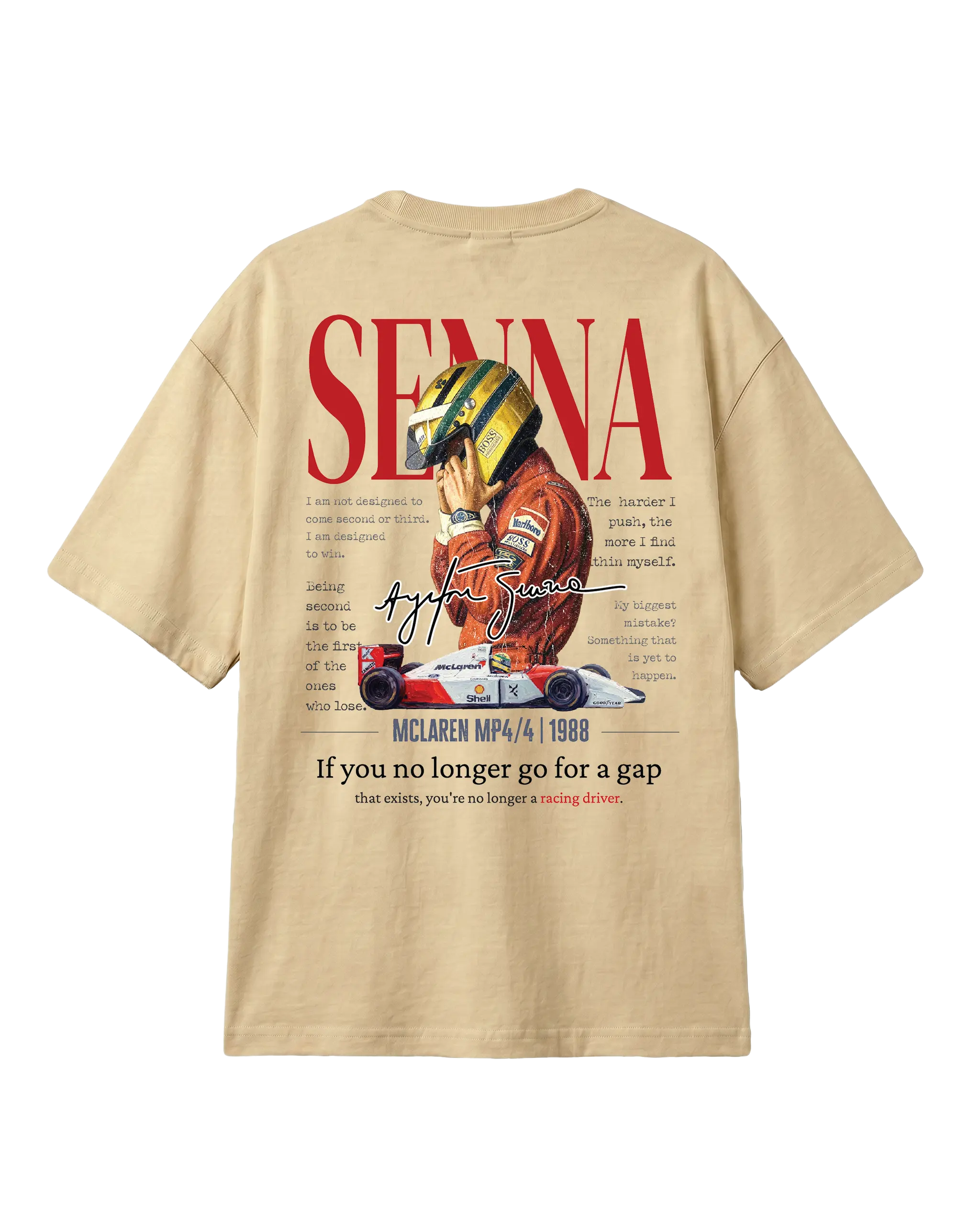 Ayrton Senna McLaren Legacy F1 Unisex Oversized T-shirt Beige Back View | Turn1 India