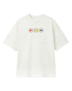 
F1 Turn1 India Off White oversized unisex tshirt - fan graphic of F1 quote "Box Box" featuring Ferrari pitstop
Front print of 3 tyre compounds in Formula 1 cars - small, medium, hard