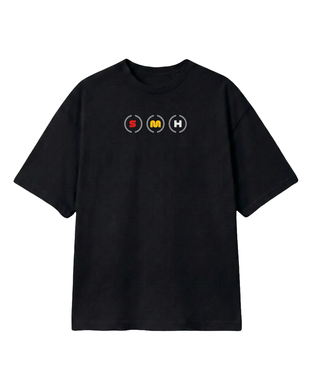 Box Box Pit Stop Formula 1 F1 Oversized Unisex T-shirt Black Front View Showing Formula 1 Tyre Compounds Soft Medium and Hard | Turn1 India