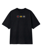 Box Box Pit Stop Formula 1 F1 Oversized Unisex T-shirt Black Front View Showing Formula 1 Tyre Compounds Soft Medium and Hard | Turn1 India