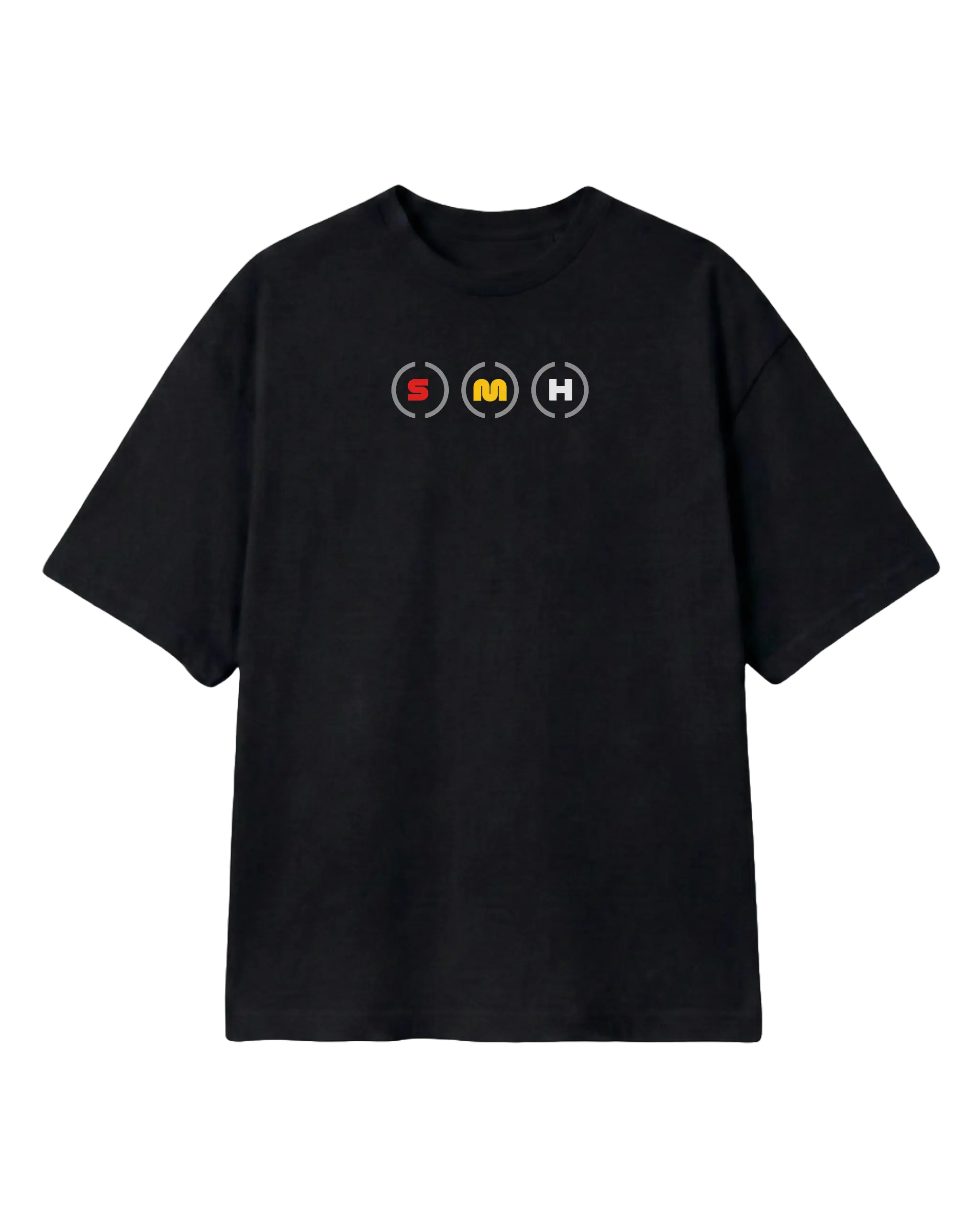 Box Box Pit Stop Formula 1 F1 Oversized Unisex T-shirt Black Front View Showing Formula 1 Tyre Compounds Soft Medium and Hard | Turn1 India
