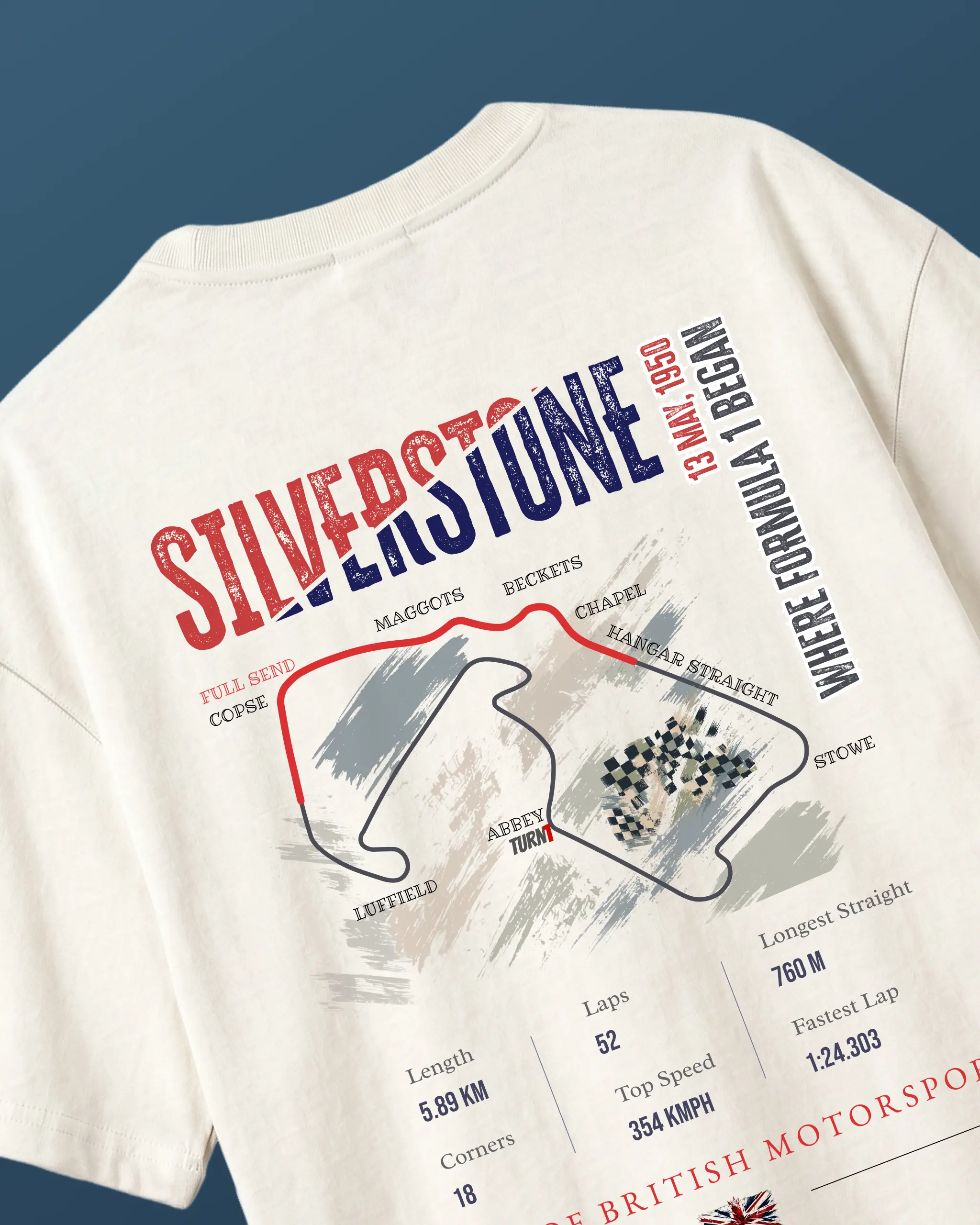British Grand Prix Silverstone F1 Unisex Oversized T-shirt Off-White Back View | Turn1 India