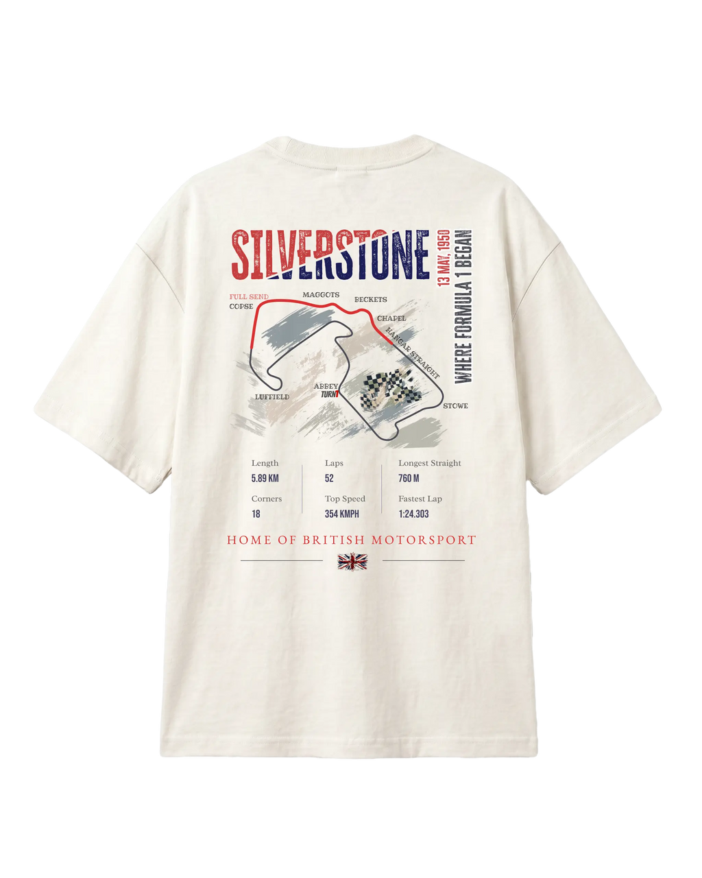 British Grand Prix Silverstone F1 Unisex Oversized T-shirt Off-White Back View | Turn1 India