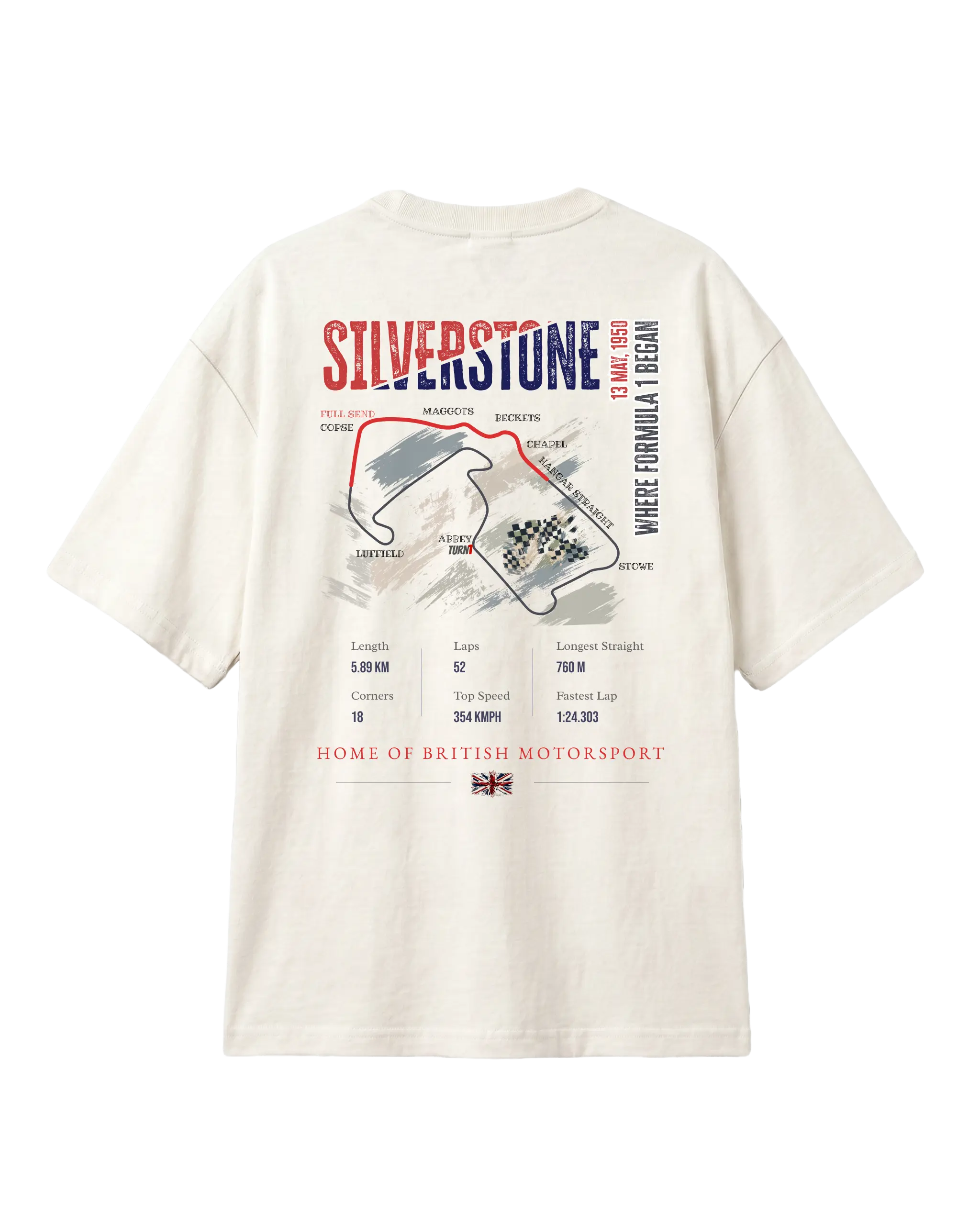 British Grand Prix Silverstone F1 Unisex Oversized T-shirt Off-White Back View | Turn1 India