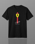 F1 Black Unisex regular fit T-shirt by Turn 1 Brand, an F1 Apparel brand of India. Charles Leclerc fan tshirt with Front print features Ferrari logo and Charles Leclerc signature.
