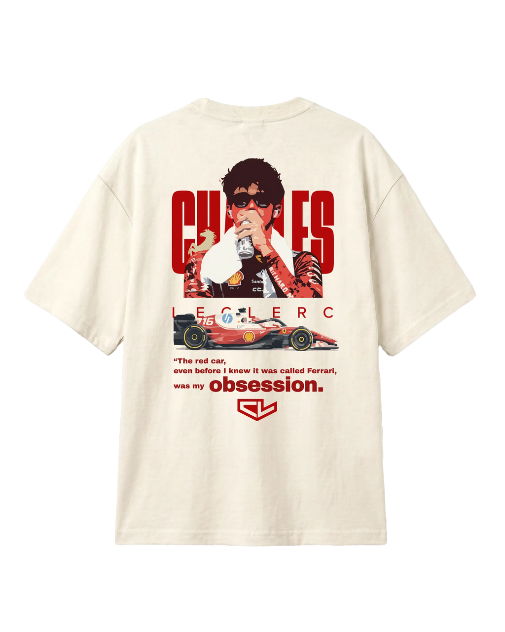 Charles Leclerc Ferrari F1 Unisex Oversized T-shirt Off-White Back View | Turn1 India