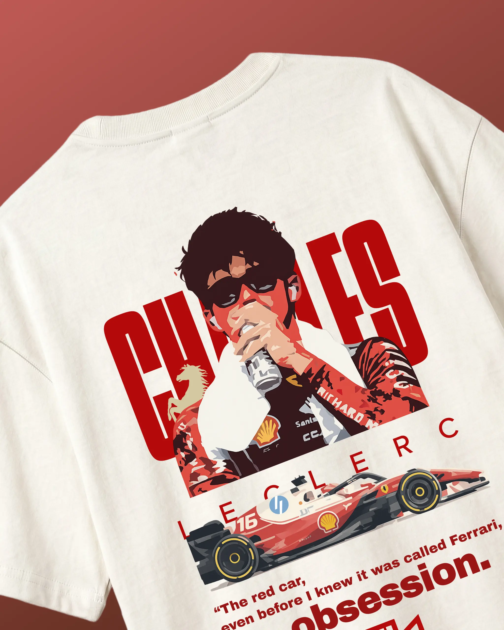 Charles Leclerc Ferrari F1 Unisex Oversized T-shirt Off-White Back View | Turn1 India