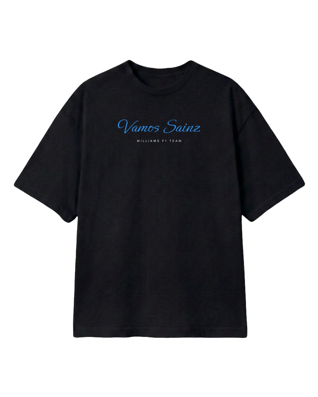 F1 Turn1 India Black oversized unisex tshirt - fan graphic of Carlos Sainz Smooth Operator, Williams F1 raacing team driver and featuring his Car Number 55.
Front print featuring quote - Vamos Sainz