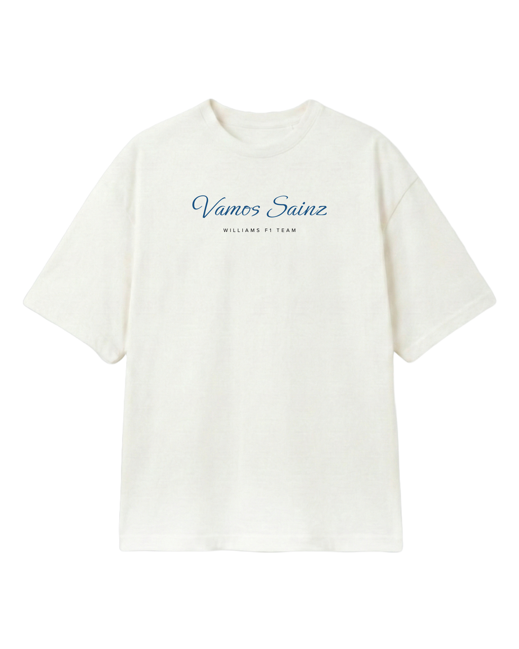F1 Turn1 India Off White oversized unisex tshirt - fan graphic of Carlos Sainz Smooth Operator, Williams F1 raacing team driver and featuring his Car Number 55.
Front print featuring quote - Vamos Sainz