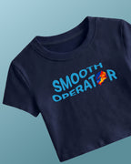 F1 Turn1 India Navy Blue crop top with “SMOOTH OPERATOR” graphic on the front based on driver Carlos Sainz Jr - driver of Williams F1 Racing team