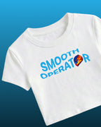F1 Turn1 India White crop top with “SMOOTH OPERATOR” graphic on the front based on driver Carlos Sainz Jr - driver of Williams F1 Racing team