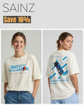 Off-white oversized unisex tee with blue Smooth Operator text and car graphic