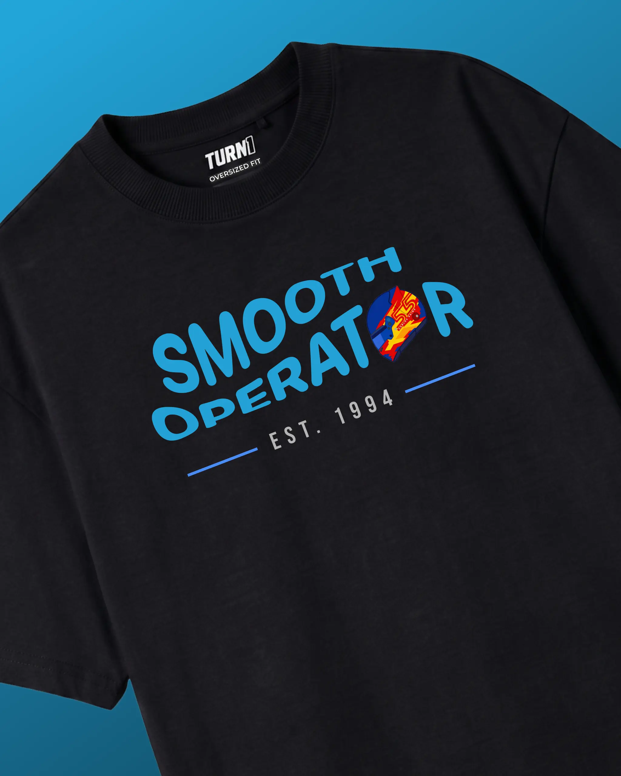Carlos Sainz Smooth Operator F1 Unisex Oversized T-shirt Black Front View | Turn1 India