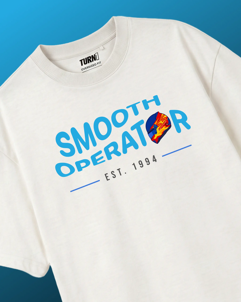 Carlos Sainz, Williams F1 Racing Driver - Smooth Operator F1 Unisex Oversized T-shirt Off-White Front View | Turn1 India