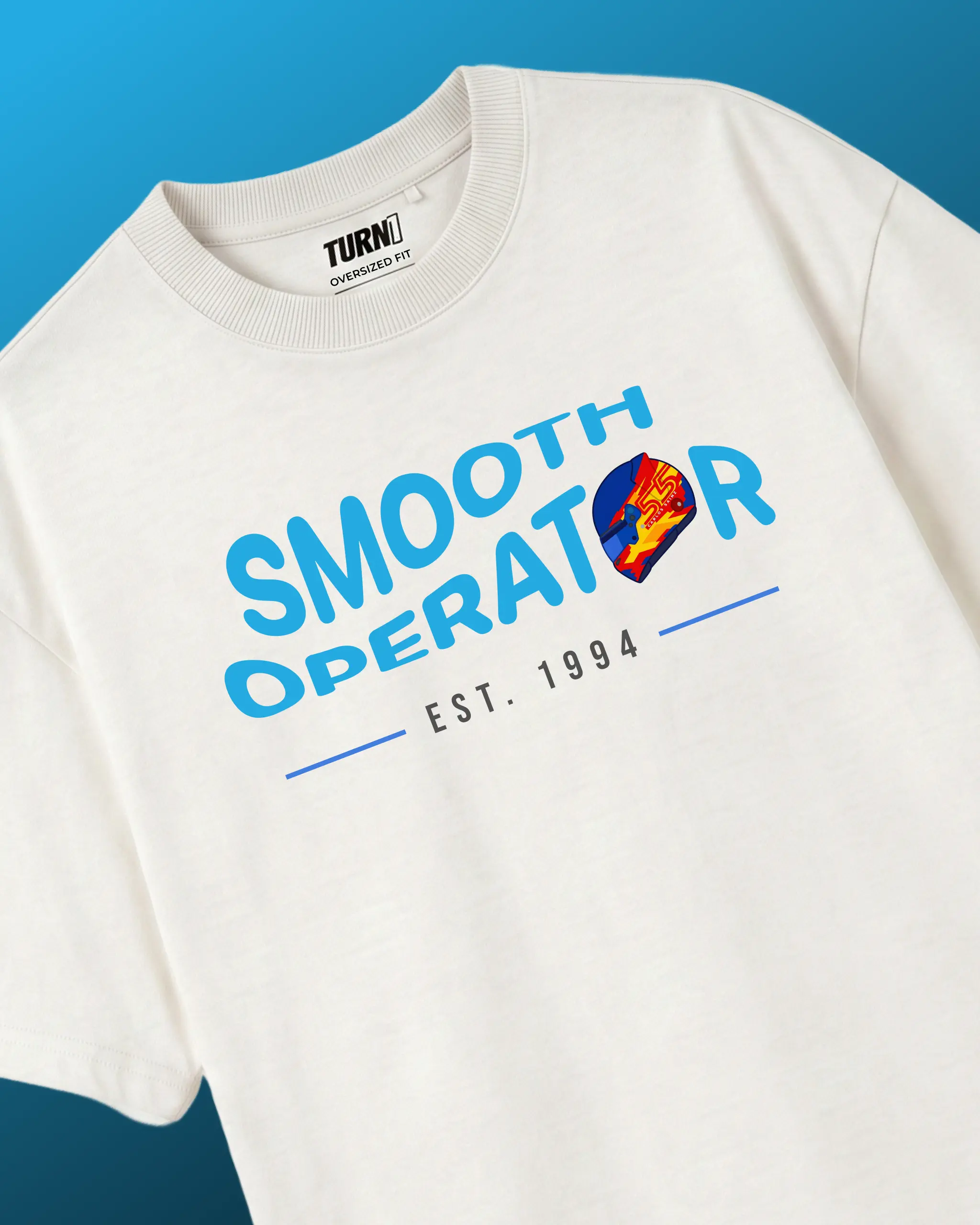 Carlos Sainz, Williams F1 Racing Driver - Smooth Operator F1 Unisex Oversized T-shirt Off-White Front View | Turn1 India