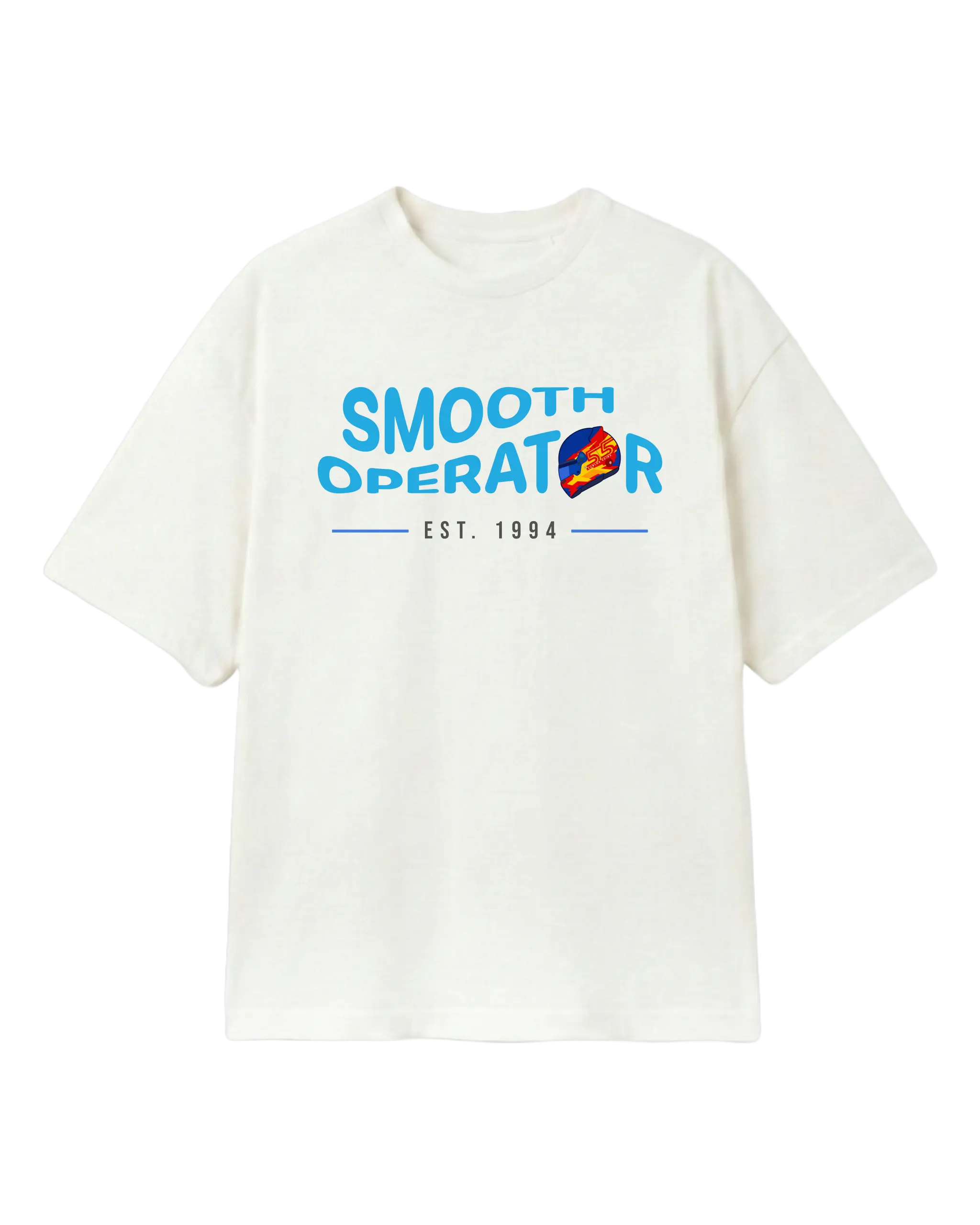 Carlos Sainz Smooth Operator F1 Unisex Oversized T-shirt Off-White Front View | Turn1 India