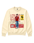 Charles Leclerc Scuderia Ferrari F1 Unisex Sweatshirt Cream Colour Front View 100% Cotton 320 GSM Fleece - Turn1 India