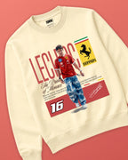 Charles Leclerc Scuderia Ferrari F1 Unisex Sweatshirt Cream Colour Front View 100% Cotton 320 GSM Fleece - Turn1 India