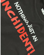 Close-up Image of Fabric and Print - Charles Leclerc Just an Inchident F1 Unisex Oversized T-shirt Black Front View | Turn1 India