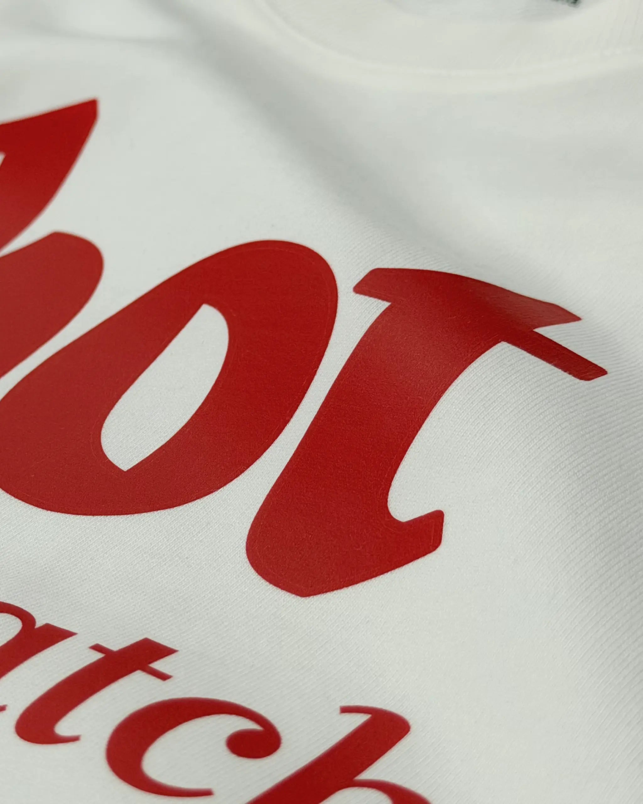 Close-up of Fabric and Print - Hot Girls Watch Formula 1 F1 Oversized T-shirt Off-White Front View | Turn1 India