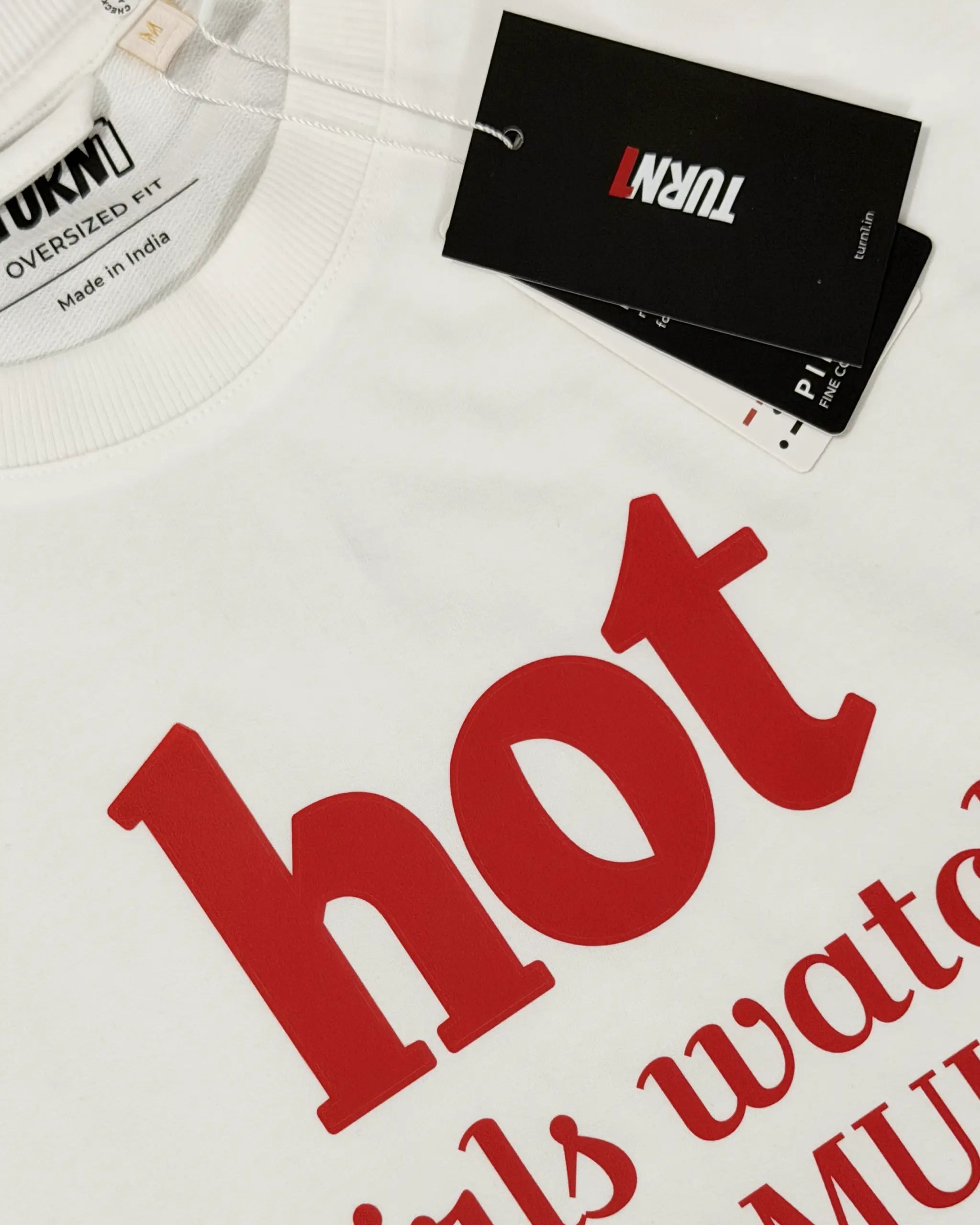 Close-up of Fabric and Print - Hot Girls Watch Formula 1 F1 Oversized T-shirt Off-White Front View | Turn1 India