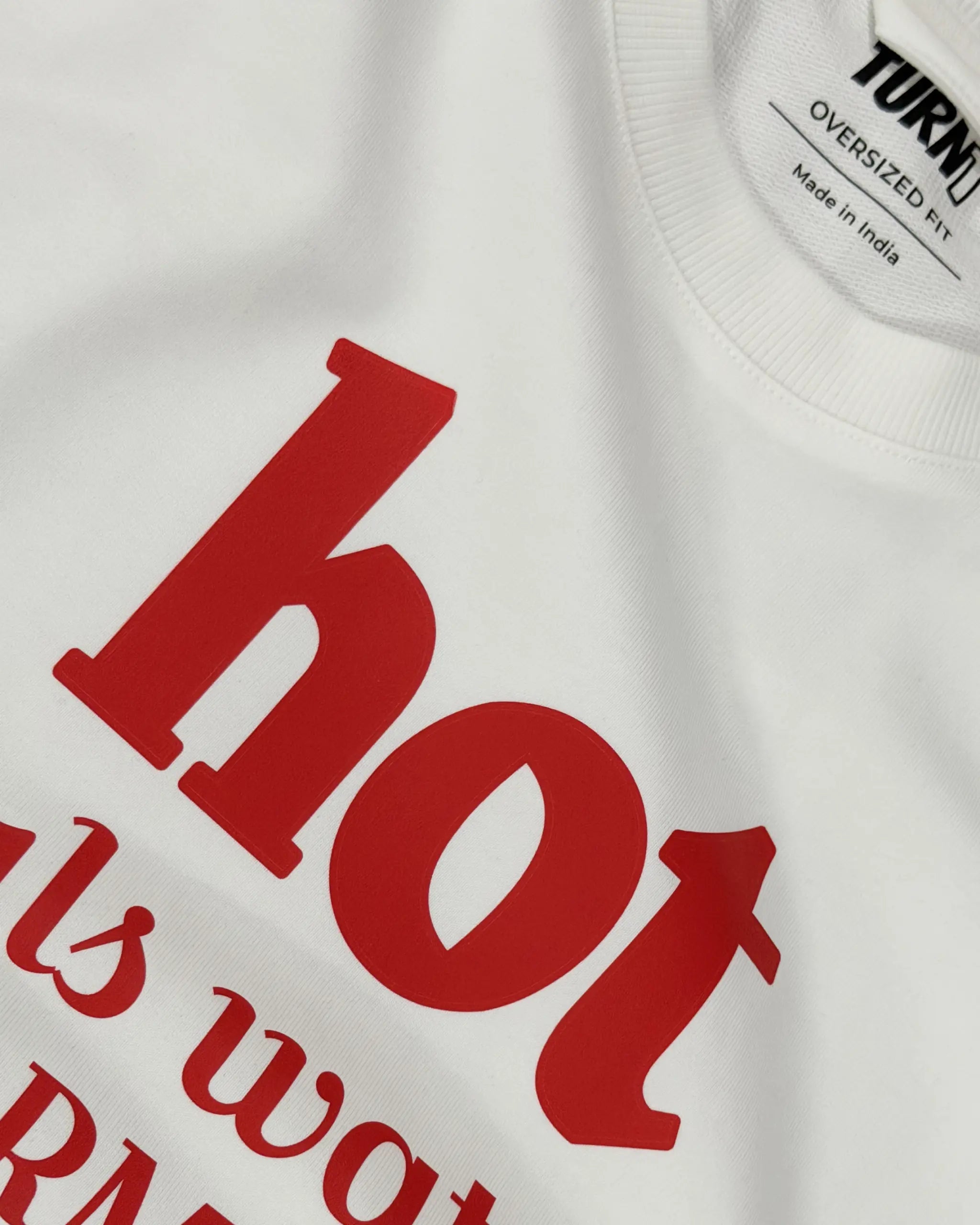 Close-up of Fabric and Print - Hot Girls Watch Formula 1 F1 Oversized T-shirt Off-White Front View | Turn1 India