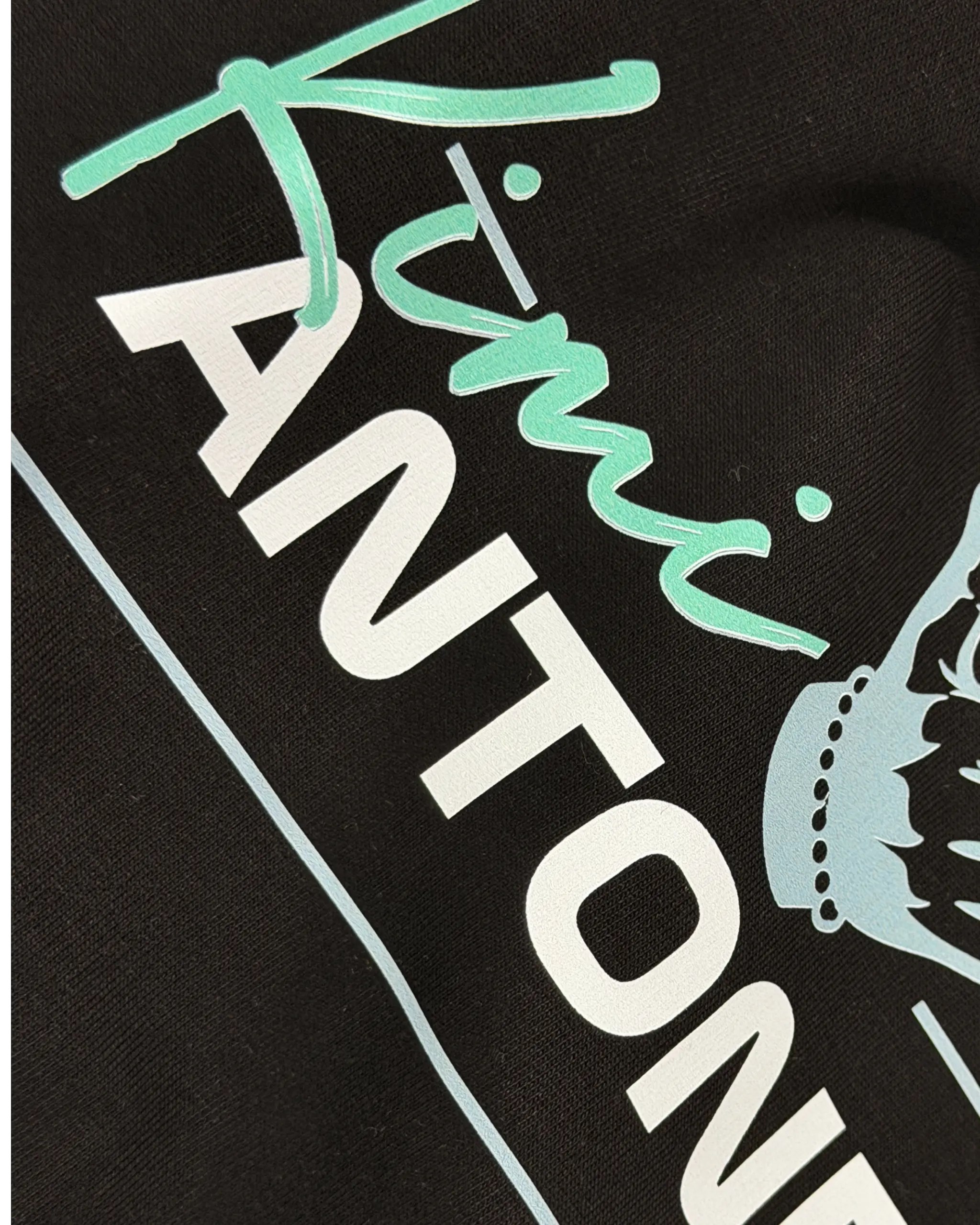 Close-up of Fabric and Print | Kimi Antonelli Signature F1 Unisex Regular Fit T-shirt Black Front View | Turn1 India