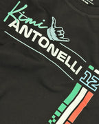 Close-up of Fabric and Print | Kimi Antonelli Signature F1 Unisex Regular Fit T-shirt Black Front View | Turn1 India