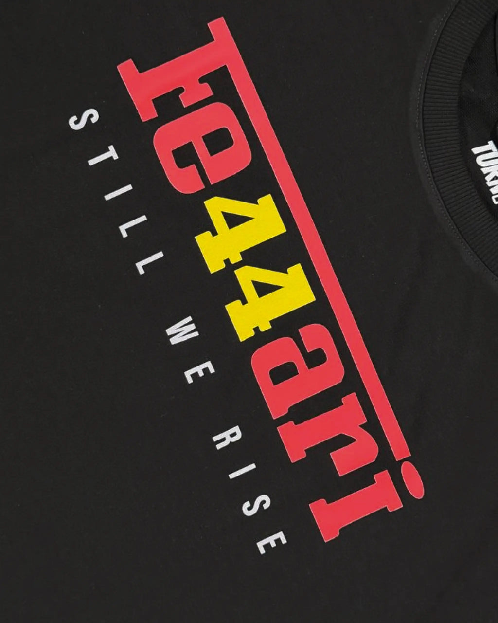 Close-up Image of Fabric and Print - Lewis Hamilton Ferrari 44 Still We Rise F1 Unisex Oversized T-shirt Black | Turn1 India