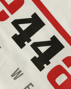 Close-up Image of Fabric and Print - Lewis Hamilton Ferrari 44 Still We Rise F1 Unisex Oversized Fan Graphic T-shirt Off-White | Turn1 India