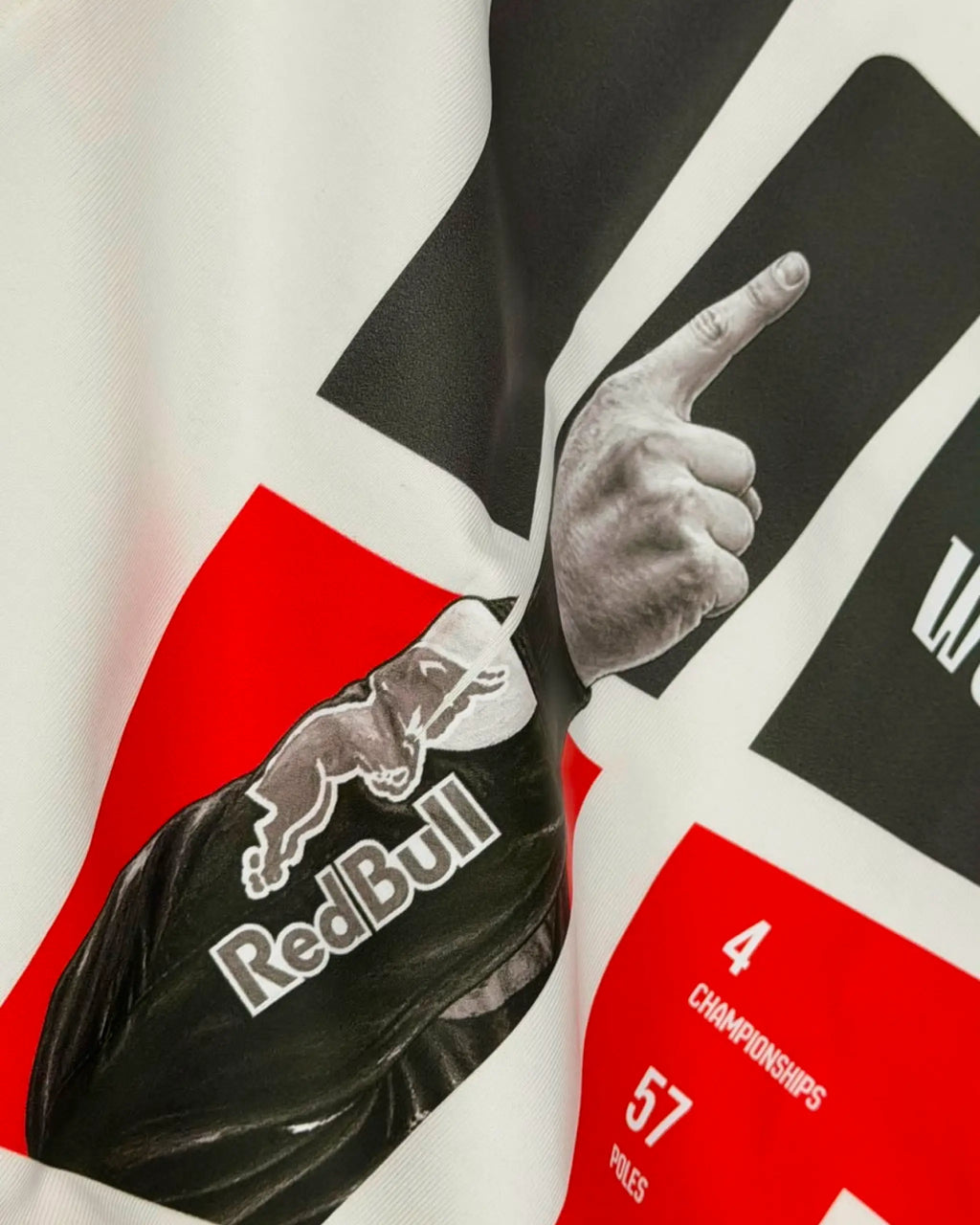 Close-up Image of Fabric and Print - Sebastian Vettel F1 Graphic T-shirt Off-White | Turn1 India