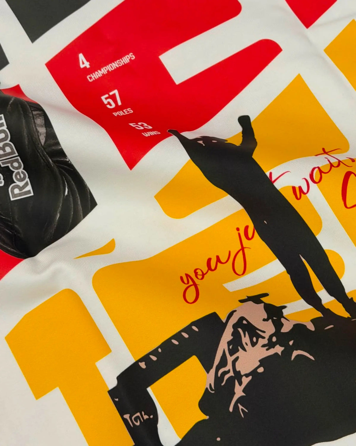 Close-up Image of Fabric and Print - Sebastian Vettel F1 Graphic T-shirt Off-White | Turn1 India