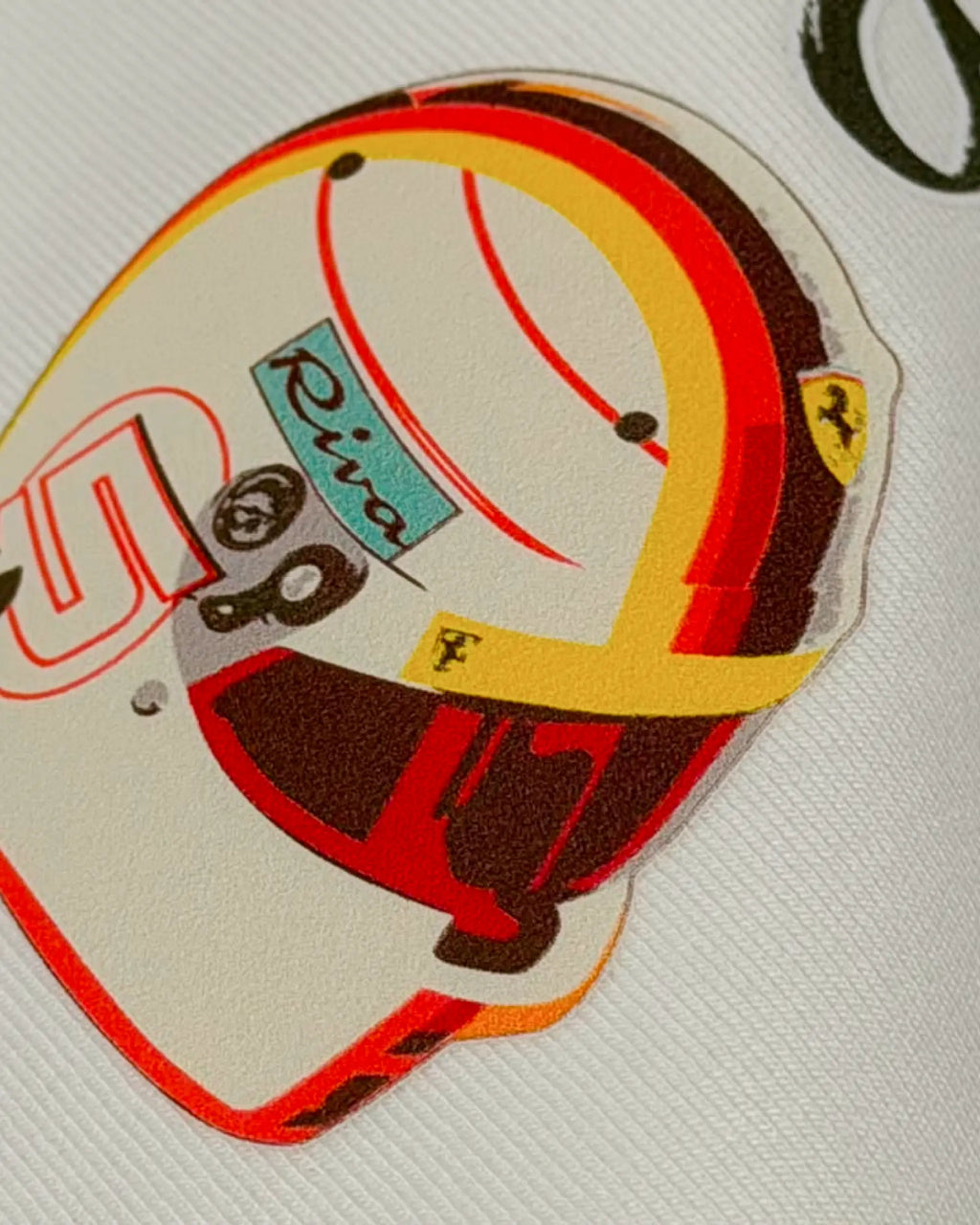 Close-up Image of Fabric and Print - Sebastian Vettel F1 Graphic T-shirt Off-White | Turn1 India