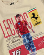 Close-up Image of Fabric and Print  Formula 1 Charles Leclerc Scuderia Ferrari Unisex F1 Sweatshirt - Formula 1 Hoodie - Cream Colour - Front View - Turn1 India