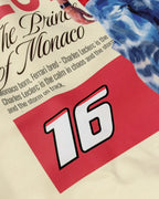 Close-up Image of Fabric and Print  Formula 1 Charles Leclerc Scuderia Ferrari Unisex F1 Sweatshirt - Formula 1 Hoodie - Cream Colour - Front View - Turn1 India