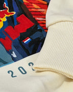 Close-up Image of Fabric and Print  Max Verstappen Formula 1 Hoodie Unisex 320 GSM Fleece F1 Sweatshirt Cream Colour Front View - Turn1 India