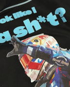 Close-up Image of Fabric and Print - Max Verstappen Attitude Don't Give a Sh*t F1 Unisex Oversized T-shirt Black Front View | Turn1 India