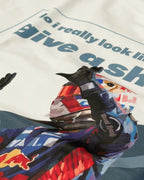 Close-up Image of Fabric and Print - Max Verstappen Attitude Don't Give a Sh*t F1 Unisex Oversized T-shirt Off-White Front View | Turn1 India