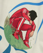 Close-up of Fabric and Print - Charles Leclerc Ferrari Must Be The Water Unisex Oversized T-shirt Off-White | Turn1 India