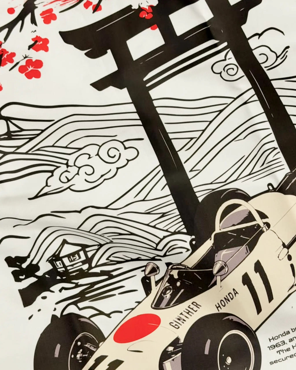 Close-up of Fabric and Print - Suzuka Spirit Japan Formula 1 Racing Heritage Honda F1 Oversized T-Shirt Off-White | Turn1 India