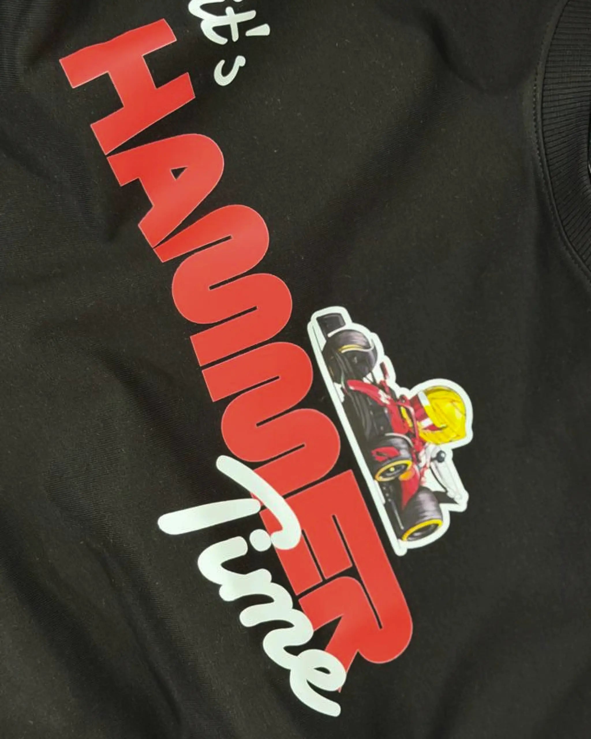 Close-up image of Fabric and Print - It's Hammertime F1 Unisex Oversized T-shirt | Turn1 India