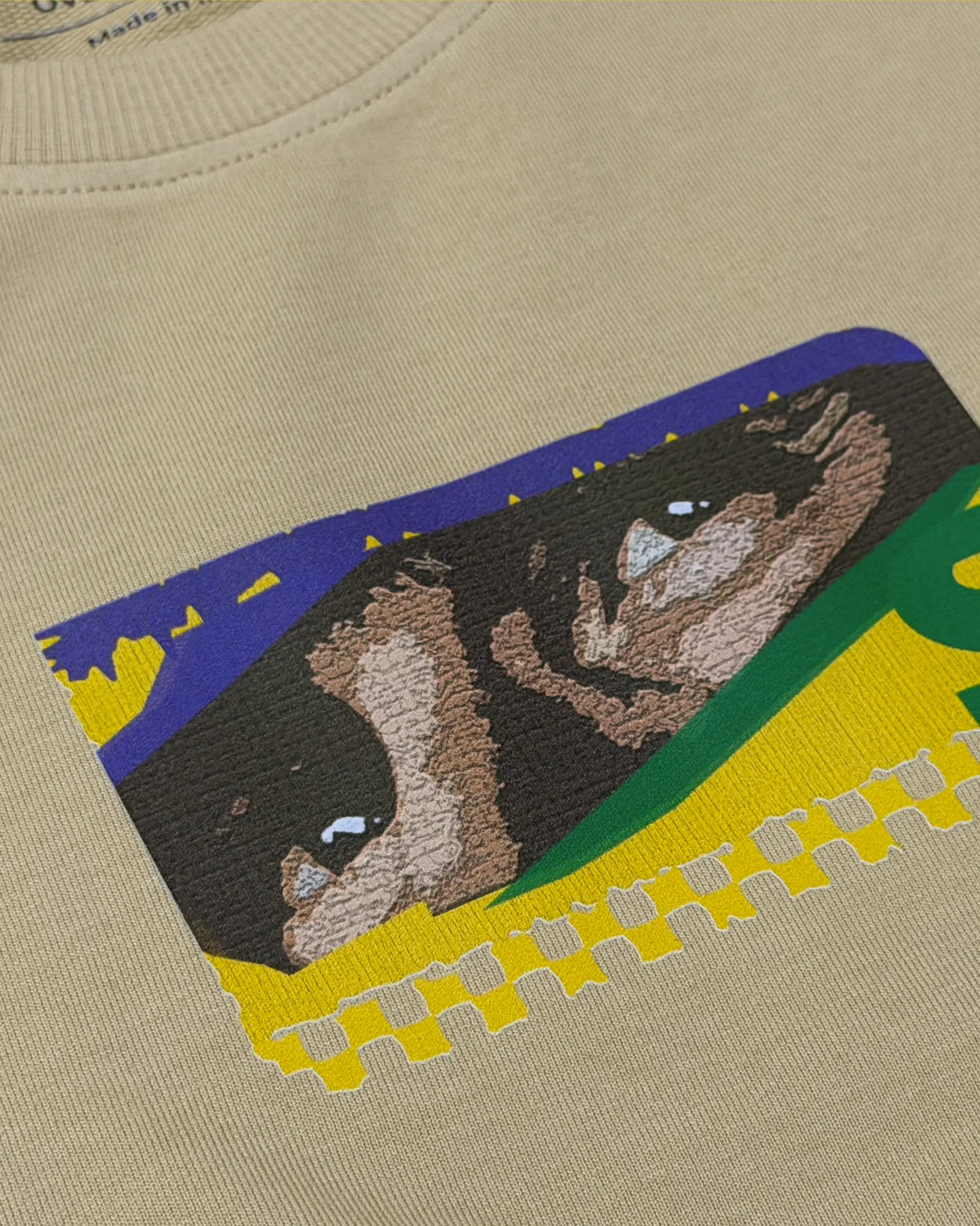Close-up of Fabric and Print - Ayrton Senna McLaren Legacy F1 Unisex Oversized T-shirt Beige | Turn1 India